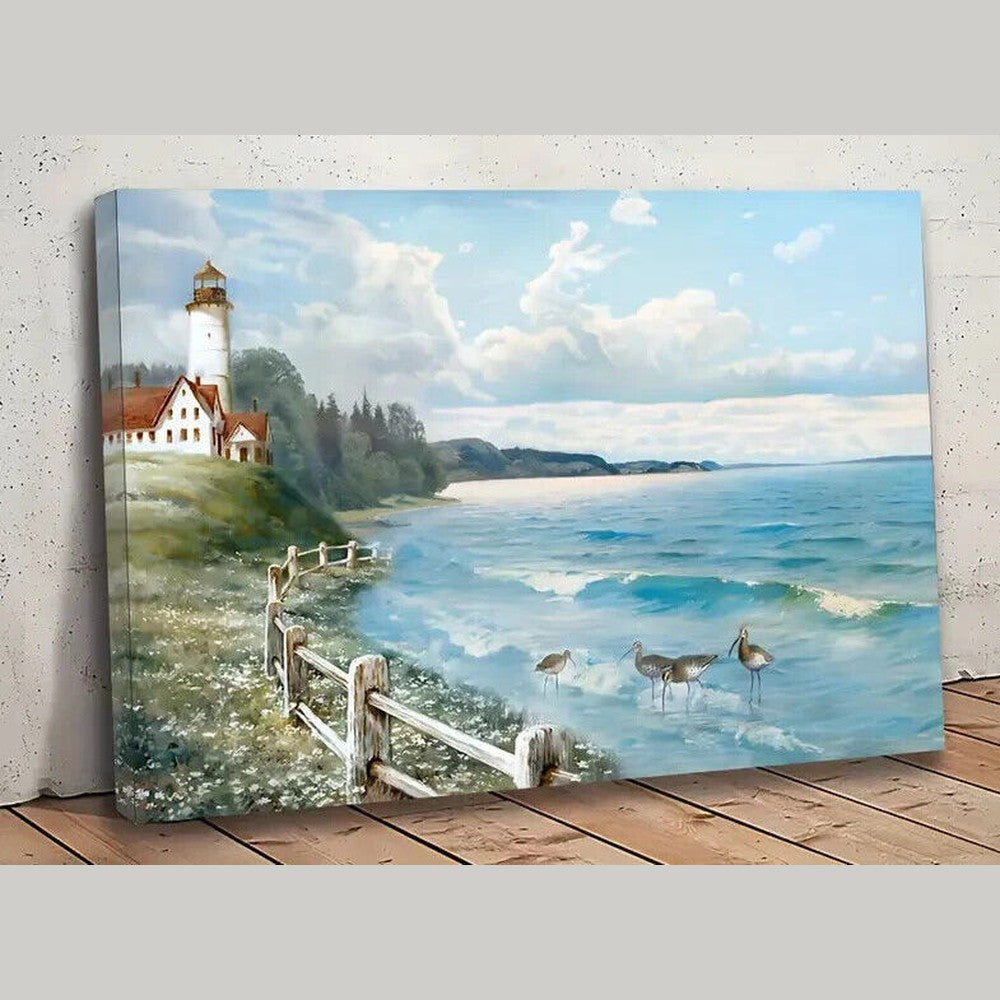 Scenic Lighthouse By The Ocean Canvas Print Framed 11.8" x 15.7" Wall Art NEW! Home & Garden:Home Décor:Posters & Prints Style Your Walls